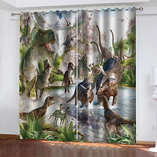 Blickdichte Gardinen Wohnzimmer 2Er Set, Ösenvorhang Für Schlafzimmer Kinderzimmer Küchengardinen Modern 3D Tier-Dinosaurier-Druck Muster Thermo Vorhänge Verdunkelung Mass Angefertigtcm (HxB) von Hundnsney