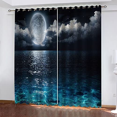 Verdunkelungsvorhang Mit Ösen Vorhänge Blickdicht Kinderzimmer 2Er Set 3D Vollmond-Nachtblick Auf Das Meer Muster Schallschutz Thermogardine Wohnzimmer Schlafzimmer Fensterdekoration Mass Angefertig Verdunkelungsvorhang Mit Ösen Vorhänge Blickdicht Kinderzimmer 2Er Set 3D Vollmond-Nachtblick Auf Das Meer Muster Schallschutz Thermogardine Wohnzimmer Schlafzimmer Fensterdekoration Mass Angefertig von Hundnsney