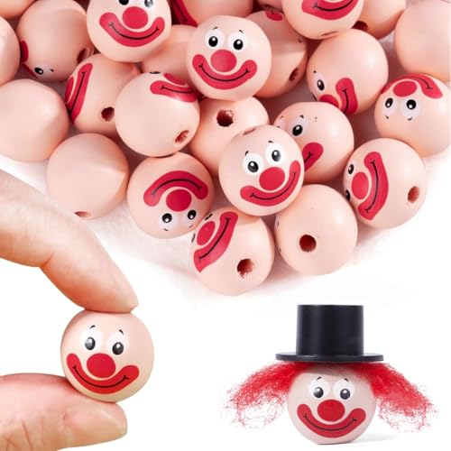 Hundredweat 30 Stück Holzkugeln mit Gesicht, 20mm, Lächelndes Gesicht, Holzperlen Natur Runde, für Kölner Karneval Clown Basteln DIY Handwerk von Hundredweat