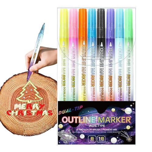 HunicandIU Shimmer Outline Marker Doppelseitig,8 Stück Zeichenstifte - Zeichenmarker Kunstzubehör Für Schule Aktivitäten Notizen Beschriftung Grußkarten HunicandIU Shimmer Outline Marker Doppelseitig,8 Stück Zeichenstifte - Zeichenmarker Kunstzubehör Für Schule Aktivitäten Notizen Beschriftung Grußkarten von HunicandIU