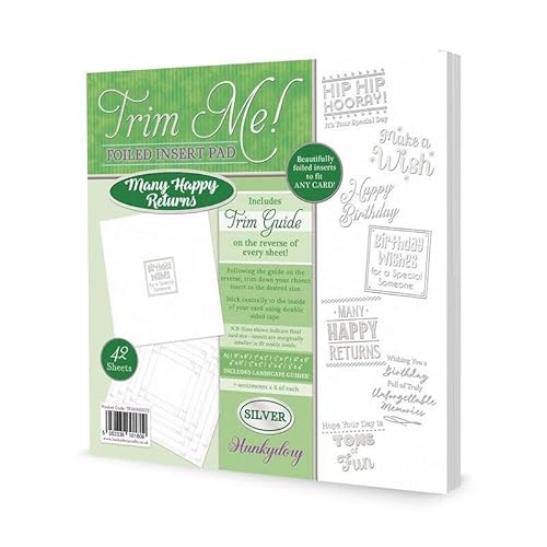 Hunkydory Folien-Einlageblöcke – Trim Me – Kartengestaltung – 20,3 x 20,3 cm (Many Happy Returns – Silber) von Hunkydory