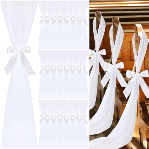 HunnmingRe Stuhlschärpen für Hochzeit, Gangdekoration, Chiffon, Weiß, mit Bändern, Tüll, weiße Schärpen, Kirchendekorationen, für Hochzeiten, Partys, Zeremonien, Kirche, Blumenarrangement, 24 Stück HunnmingRe Stuhlschärpen für Hochzeit, Gangdekoration, Chiffon, Weiß, mit Bändern, Tüll, weiße Schärpen, Kirchendekorationen, für Hochzeiten, Partys, Zeremonien, Kirche, Blumenarrangement, 24 Stück von HunnmingRe