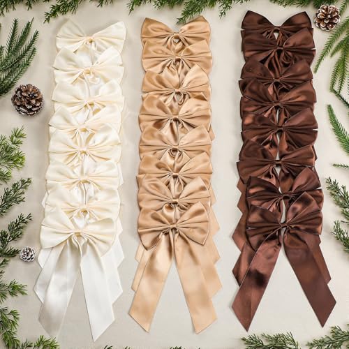 HunnmingRe Weihnachtsschleife aus Satinband mit Bindeband, 12,7 x 15,2 cm, Weihnachtskranz, Schleife, Champagner, Khaki, Braun, Feiertagsdekoration für Weihnachtsbaum, Girlande, Basteln, Verpackung HunnmingRe Weihnachtsschleife aus Satinband mit Bindeband, 12,7 x 15,2 cm, Weihnachtskranz, Schleife, Champagner, Khaki, Braun, Feiertagsdekoration für Weihnachtsbaum, Girlande, Basteln, Verpackung von HunnmingRe
