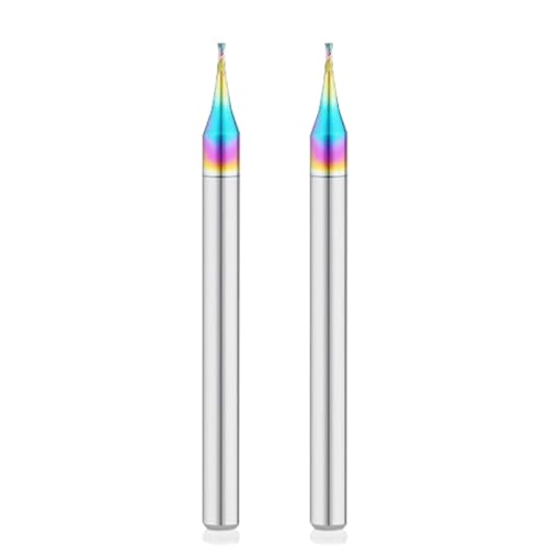 Hunricho 2pcs Micrograin Carbid Square End Mill - 2 Flöten Kleiner Durchmesser für Fräsen Kupfer Aluminium Edelstahl Graviermaschine (Colorful HRC58 D0.5xD4x50-2T for stainless steel) von Hunricho