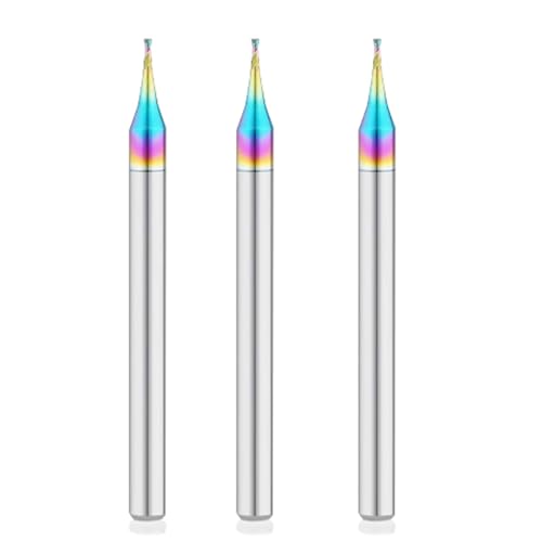 Hunricho 3 Mikrokorn-Karbid-Quadrat-End-Mühle-2-Flöten-kleinerer Durchmesser für das Fräsen von Kupfer-Aluminium-Edelstahl-Graviermaschine (Colorful diameter 0.0078in for aluminum) von Hunricho