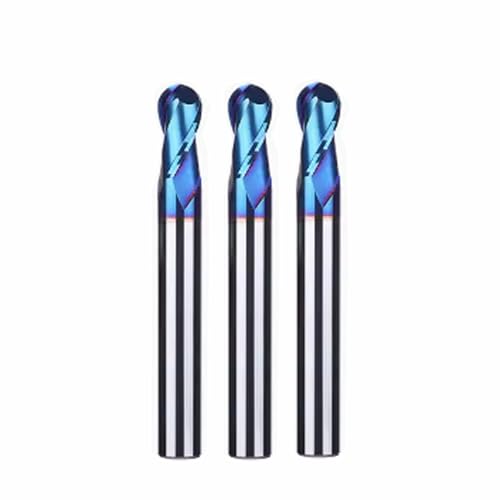 Hunricho 3pcs HRC65 Wolfram Stahl Kugelnase 2 Flöten Hartmetall End Mills mit Nanco Blau Beschichtung CNC Bits für Holz Kunststoff Stahl Schnitt 3D Carving Gravur (Tip Φ6mm) von Hunricho