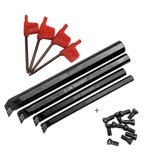 Hunricho DCMT2(1,5)1 DCMT070204 + 4 Stück S08K/S10K/S12M/S16N- SDUCR07 95° Innendrehbohrstangen Hartmetall-Dreheinsätze mit 10 Stück Schrauben M2,5 (Set mit vier Haltern) von Hunricho