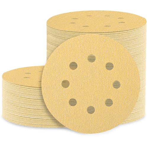 Huopueit 100 Stück 12,7 cm Schleifscheiben, 8 Löcher, Klett-Schleifpapier, Körnung 100, rundes Schleifpapier für Exzenterschleifer von Huopueit