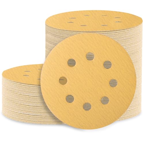 Huopueit 100 Stück 12,7 cm Schleifscheiben, 8 Löcher, Klett-Schleifpapier, Körnung 120, rundes Schleifpapier für Exzenterschleifer Huopueit 100 Stück 12,7 cm Schleifscheiben, 8 Löcher, Klett-Schleifpapier, Körnung 120, rundes Schleifpapier für Exzenterschleifer von Huopueit