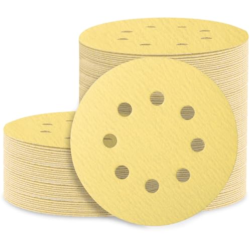 Huopueit 100 Stück 12,7 cm Schleifscheiben, 8 Löcher, Klett-Schleifpapier, Körnung 150, rundes Schleifpapier für Exzenterschleifer von Huopueit