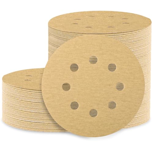 Huopueit 100 Stück 12,7 cm Schleifscheiben, 8 Löcher, Klett-Schleifpapier, Körnung 220, rundes Schleifpapier für Exzenterschleifer von Huopueit