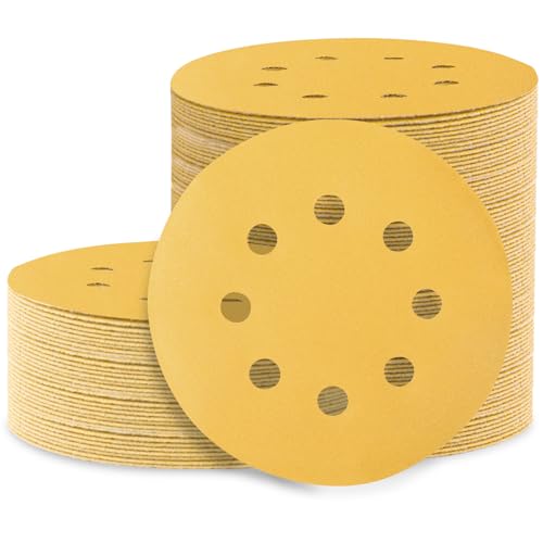 Huopueit 100 Stück 12,7 cm Schleifscheiben, 8 Löcher, Klett-Schleifpapier, Körnung 400, rundes Schleifpapier für Exzenterschleifer von Huopueit