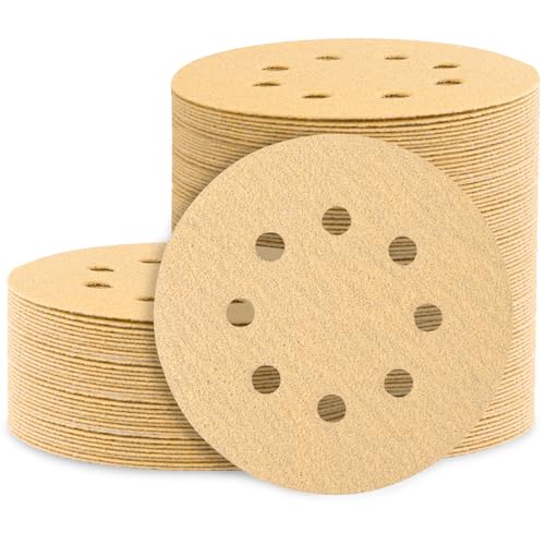 Huopueit 100 Stück 12,7 cm Schleifscheiben, 8 Löcher, Klett-Schleifpapier, Körnung 60, rundes Schleifpapier für Exzenterschleifer von Huopueit