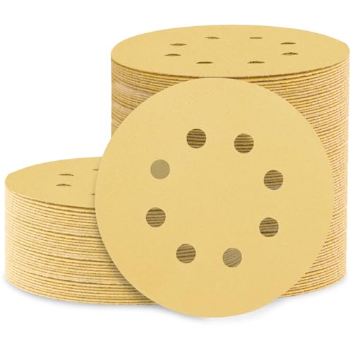 Huopueit 100 Stück 12,7 cm Schleifscheiben, 8 Löcher, Klett-Schleifpapier, Körnung 600, rundes Schleifpapier für Exzenterschleifer von Huopueit