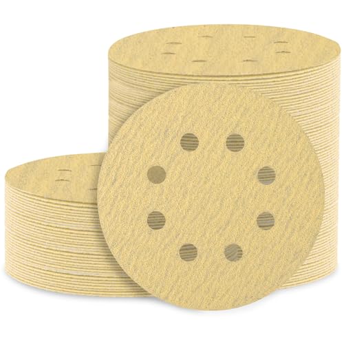 Huopueit 100 Stück 12,7 cm Schleifscheiben, 8 Löcher, Klett-Schleifpapier, Körnung 80, rundes Schleifpapier für Exzenterschleifer von Huopueit