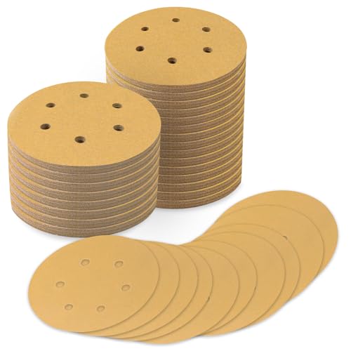 Huopueit 100 Stück 15,2 cm Schleifscheiben, Körnung 320, 6 Löcher, Klett-Schleifpapier für Exzenterschleifer von Huopueit
