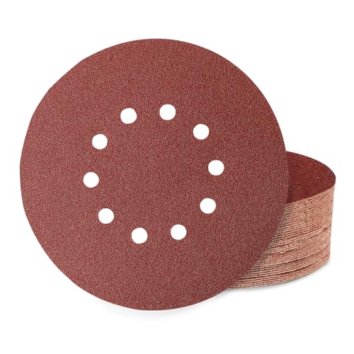 Huopueit 30 Stück Schleifpapier 225mm Klett, 10 Loch 225mm Schleifscheiben Körnung 40 für Langhalsschleifer Trockenbauschleifer Deckenschleifer und Schleifgiraffe von Huopueit