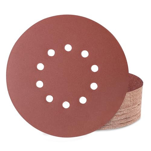 Huopueit 40 Stück Schleifpapier 225mm Klett, 10 Loch 225mm Schleifscheiben Körnung 180 für Langhalsschleifer Trockenbauschleifer Deckenschleifer und Schleifgiraffe von Huopueit