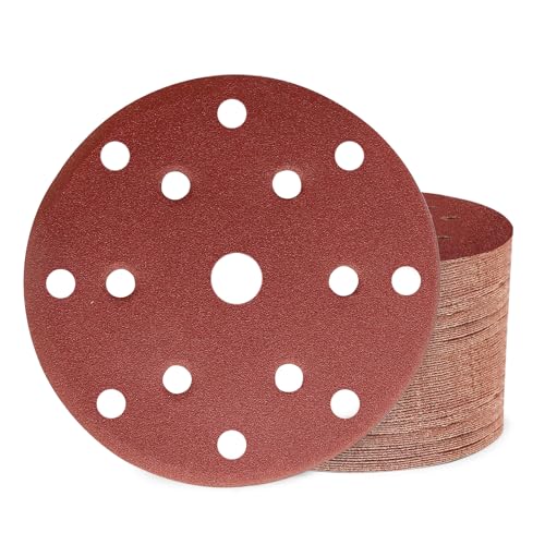 Huopueit 50 Stück Schleifpapier 150mm Klett 150 Körnung 15 Loch Schleifscheiben für Rund Exzenterschleifer für Holz Metall und Farbe von Huopueit