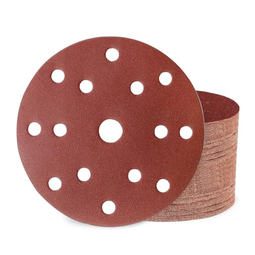 Huopueit 50 Stück Schleifpapier 150mm Klett 180 Körnung 15 Loch Schleifscheiben für Rund Exzenterschleifer für Holz Metall und Farbe von Huopueit
