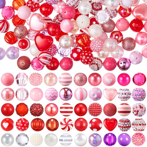 Huquary 100 Stück 20 mm Perlen für Stifte, Strass, Kaugummi-Perlen, gemischte Kristallharz, klobige Perlen, Zuckerperlen für Stifte, Perlen, Schlüsselanhänger, Bastelarbeiten, Stift von Huquary