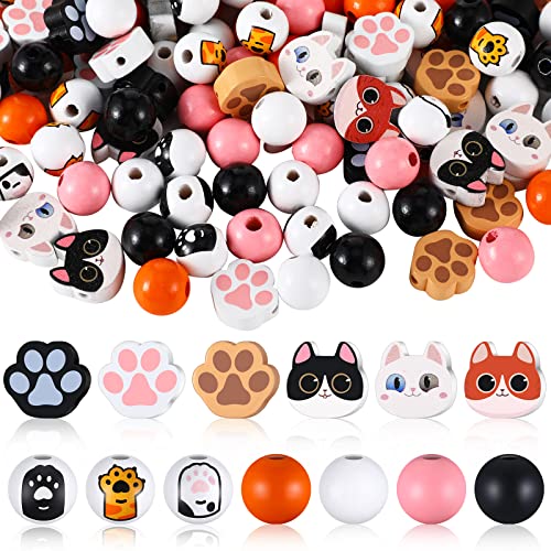 Huquary 200 Stück Katzenpfotenabdruck-Perlen, niedliches Haustier-Katzenmuster, Holzperlen-Set, Vintage, schwarz-weiß, runde Holzperlen, Tiermuster, Abstandshalter, Großpackung für Schmuckherstellung, Huquary 200 Stück Katzenpfotenabdruck-Perlen, niedliches Haustier-Katzenmuster, Holzperlen-Set, Vintage, schwarz-weiß, runde Holzperlen, Tiermuster, Abstandshalter, Großpackung für Schmuckherstellung, von Huquary