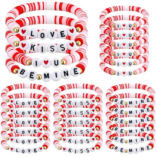 Huquary 24 Stück Valentinstags-Armbänder, Herzform, Polymer-Ton, Perlen, Valentinstag, Freundschaftsarmbänder für Partygeschenke, Geschenke, ca. 5 cm, Ton, Nogem Huquary 24 Stück Valentinstags-Armbänder, Herzform, Polymer-Ton, Perlen, Valentinstag, Freundschaftsarmbänder für Partygeschenke, Geschenke, ca. 5 cm, Ton, Nogem von Huquary