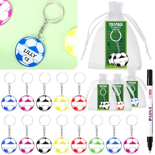 Huquary 30 Sets Fußball-Schlüsselanhänger-Set, Partyzubehör, Acryl, DIY-Namens-Schlüsselanhänger, bunt, Sportball, Schlüsselanhänger mit Dankeskarten, Stift und Geschenktüten für Geburtstag, Huquary 30 Sets Fußball-Schlüsselanhänger-Set, Partyzubehör, Acryl, DIY-Namens-Schlüsselanhänger, bunt, Sportball, Schlüsselanhänger mit Dankeskarten, Stift und Geschenktüten für Geburtstag, von Huquary