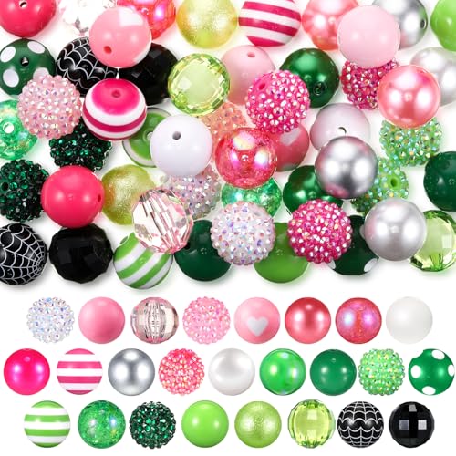 Huquary 50 Stück 20 mm Perlen für Stifte, Kaugummi, groß, rund, Acryl, grob, Strass, farbige Harz, Chunk, Discokugel-Perlen für Halskette, Schmuckherstellung, Bastelbedarf (einfache Farbe) von Huquary