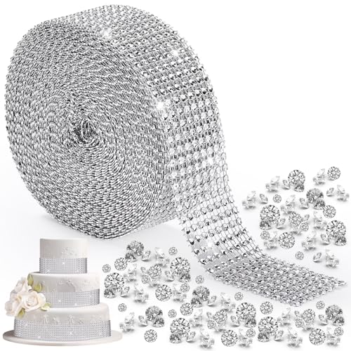 Huquary 800 Stück Acryl-Diamanten, 8 Reihen, 9,1 m, Strasssteine, Netzbänder, Bling Wrap für Hochzeit, Kuchen, Vase, Heimkleidung, DIY, Handwerk, Geburtstagsdekorationen, Partyzubehör von Huquary