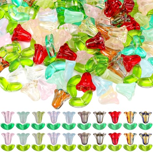 Huquary Bunte durchscheinende Tulpenblumen-Perlen, handgefertigt, Tulpenglas-Abstandshalter, Kristall, lose Glasblumen-Perlen für Schmuckherstellung, Ohrringe, Armbänder, Bastelarbeiten, Frühling Huquary Bunte durchscheinende Tulpenblumen-Perlen, handgefertigt, Tulpenglas-Abstandshalter, Kristall, lose Glasblumen-Perlen für Schmuckherstellung, Ohrringe, Armbänder, Bastelarbeiten, Frühling von Huquary
