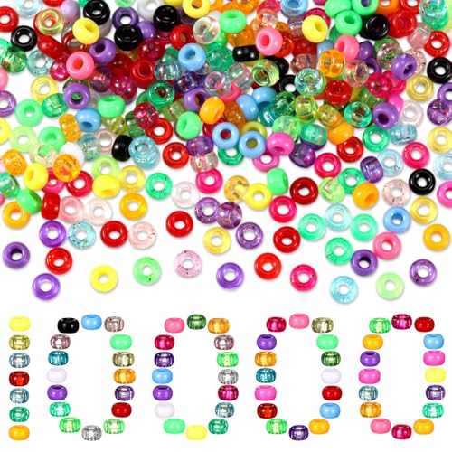 Pony-Perlen, Großpackung, 4 x 6 mm, kleine Kandi-Perlen, 28 Farben, Kunststoff, DIY-Zubehör für Schmuck, Handwerk, Armbänder, Zöpfe, Haare, Mädchen, 10.000 Stück Pony-Perlen, Großpackung, 4 x 6 mm, kleine Kandi-Perlen, 28 Farben, Kunststoff, DIY-Zubehör für Schmuck, Handwerk, Armbänder, Zöpfe, Haare, Mädchen, 10.000 Stück von Huquary