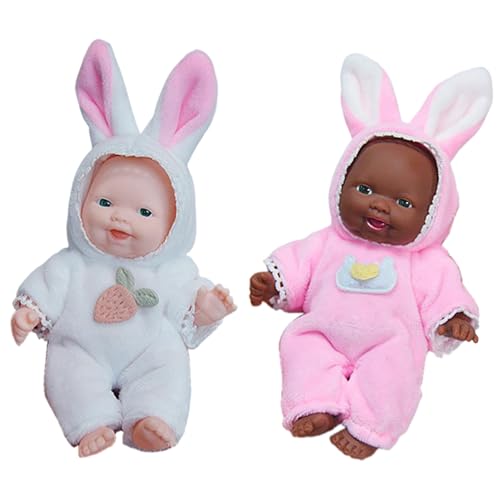 Huraoerrrr 2 Set Mini -Babypuppen mit Kleidung, 5 Zoll 2 Farb süße Hasenbabypuppe, realistische Puppe für das Spielen, fantasievolle Spielzeuge für Mädchen von Huraoerrrr