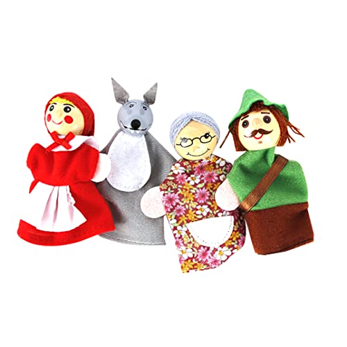 Huraoerrrr 4PCS Little Red Riding Hood Weihnachtsfinger Puppenspielzeug Bildungsspielzeug Geschichtenerzählen Puppen Cartoon Fingerpuppen für Kinder von Huraoerrrr