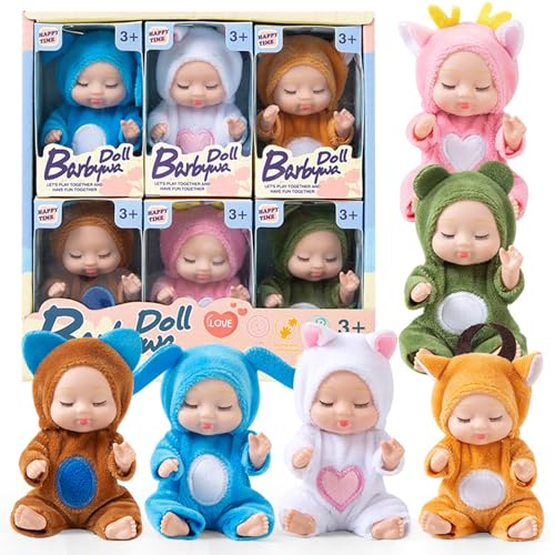 Huraoerrrr 6pcs Babypuppenset 4x2 Zoll, Simulation niedliche posible realistische Babypuppe mit Tierkleidung, Kinder Weihnachtsgeburtstag Geschenke von Huraoerrrr