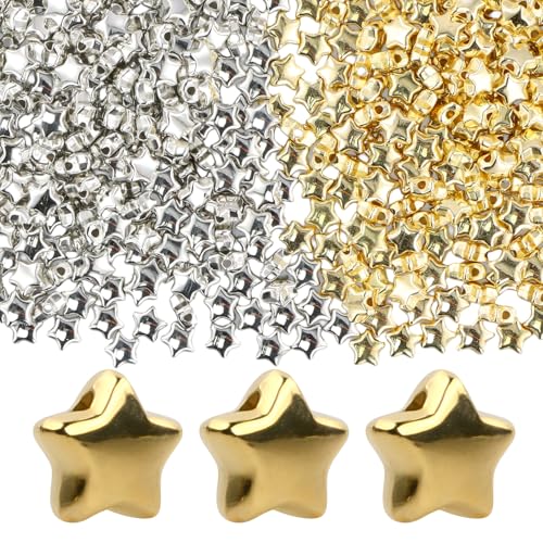 500 Stück Sterne zum Basteln, Goldene und Silberne Zwischenperlen für Armbänder, DIY-Perlensterne für Schmuckherstellung und Kreative Projekte, Star Zwischenperlen Perfekt für Armbänder von Husalsea