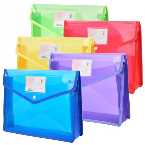 5er-Pack A4-Dokumentenmappen Mit Druckknöpfen, 3D-Aktentaschen aus Kunststoff Mit Großem Fassungsvermögen, Beschriftete Ordner für Schule, Büro, Zuhause, 5 Farben 5er-Pack A4-Dokumentenmappen Mit Druckknöpfen, 3D-Aktentaschen aus Kunststoff Mit Großem Fassungsvermögen, Beschriftete Ordner für Schule, Büro, Zuhause, 5 Farben von Husalsea