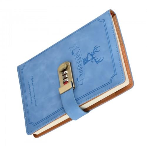 Passwort Notizbuch Gesperrtes Tagebuch Datenschutz PU Cover Notebook Ausgestattet mit Einem Seitlichen Stift Slot 256 Seiten (Blau) von Husalsea