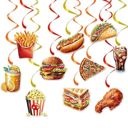 Fast Food Party Dekorationen Hängende Wirbel mit Essensausschnitten Restaurant Thema Party Supplies 20 Stück Fast Food Party Dekorationen Hängende Wirbel mit Essensausschnitten Restaurant Thema Party Supplies 20 Stück von Husdeco