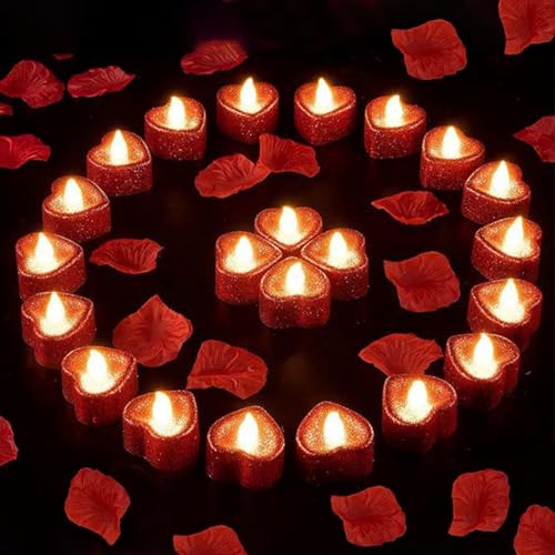 24 Stück helle romantische Herz LE-D kerzen - Romantische Dekorationen,Valentinstags dekorationen,flammenlose romantische Liebeskerze für die Hochzeitstisch zum Valentinstag Deko (Style 1) von Hutato