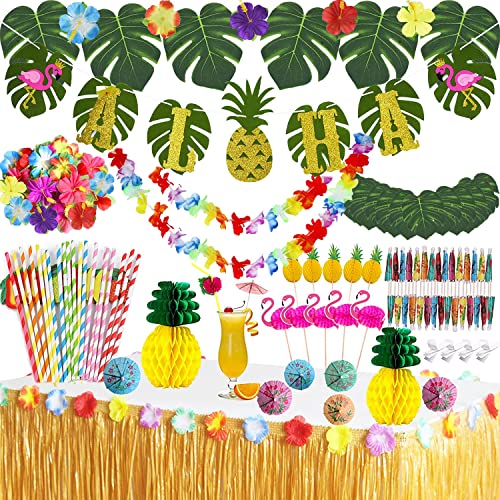 Hawaii Party Dekoration Set,114 Stück Luau Grass Tischrock Palmblätter, Hawaiian Blumen,Aloha Banner,ObstStroh,Mehrfarbige Regenschirme für BBQ Garden Sommer Tiki Tropischen Beach Deko Hawaii Party Dekoration Set,114 Stück Luau Grass Tischrock Palmblätter, Hawaiian Blumen,Aloha Banner,ObstStroh,Mehrfarbige Regenschirme für BBQ Garden Sommer Tiki Tropischen Beach Deko von Hutato