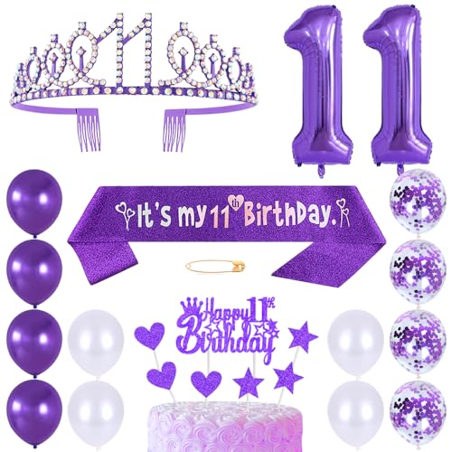 11. Geburtstags Krone Schärpe Mädchen Kristall Queen Tiara Princess Crown 11 Jahre Geburtstag Tortendeko Helium Foil Ballons Lila Luftballon Zahl 11 Geburtstagsdeko für Mädchen Party Dekorations 11. Geburtstags Krone Schärpe Mädchen Kristall Queen Tiara Princess Crown 11 Jahre Geburtstag Tortendeko Helium Foil Ballons Lila Luftballon Zahl 11 Geburtstagsdeko für Mädchen Party Dekorations von Huture