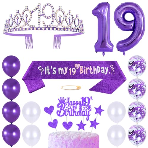 19. Geburtstags Krone Schärpe Mädchen Kristall Queen Tiara Princess Crown 19 Jahre Geburtstag Tortendeko Helium Foil Ballons Lila Luftballon Zahl 19 Geburtstagsdeko für Mädchen Party Dekorations 19. Geburtstags Krone Schärpe Mädchen Kristall Queen Tiara Princess Crown 19 Jahre Geburtstag Tortendeko Helium Foil Ballons Lila Luftballon Zahl 19 Geburtstagsdeko für Mädchen Party Dekorations von Huture
