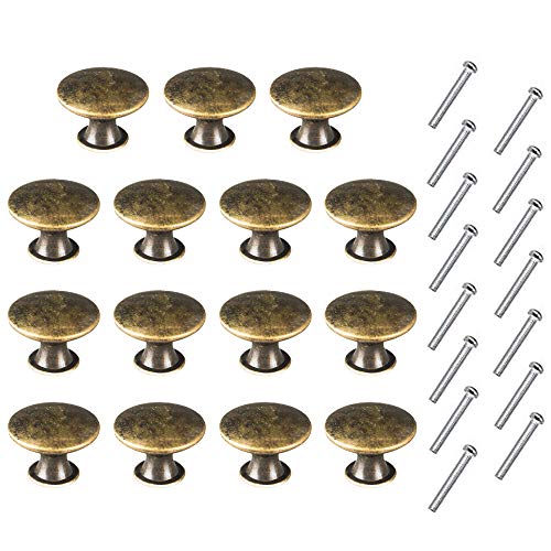 Huture 15er-Pack Retro Kommodenknöpfe Möbelgriff abgerundete Kanten Eisen Messing Antik Knauf Pull Knopf Garderobe für Landhaus Vintage Küche Möbel Kleiderschrank Schublade, Geöltes Grüner Bronze von Huture