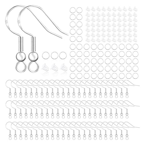 Huucky Ohrringhaken aus 925er-Sterlingsilber, 800 Stück/125 Paar, 500 Stück hypoallergene Ohrringherstellungs-Set mit Biegeringen und transparenten Silikon-Verschlüssen Huucky Ohrringhaken aus 925er-Sterlingsilber, 800 Stück/125 Paar, 500 Stück hypoallergene Ohrringherstellungs-Set mit Biegeringen und transparenten Silikon-Verschlüssen von Huucky