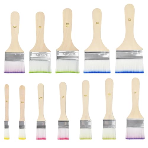 Huucozn 12 Stück Breit Flachpinsel Set Pinselset Acrylfarben Malpinsel Haarpinsel Set Lasurpinsel Breit Pinsel Holzlasur Ölfarben Pinsel Set mit Holzgriffe für Ölgemälde Malen Acrylmalerei Pinselset von Huucozn