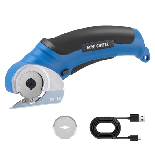 Kartonschneider 4.2V Akku-Universalschneider Elektrischer Schere Kabellose Rollschneider Rotationsschneider,2 Elbstschärfender Klinges für Papier, Pappe, Teppich, Leder, Filz, Kunststoff von HuuppHip