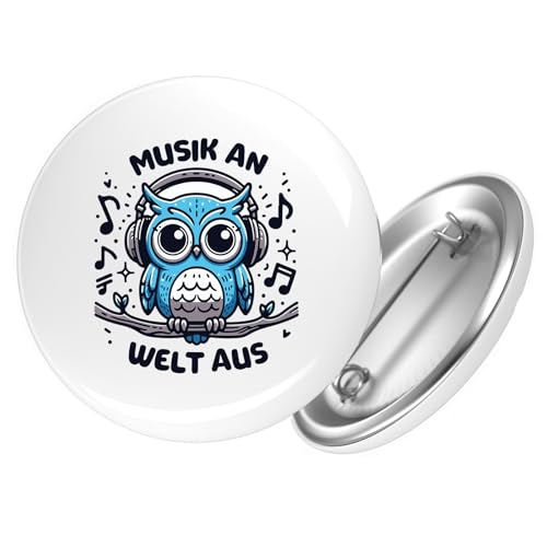 Huuraa Ansteckbutton Musik an Welt aus Eule Geschenk Größe 59mm Musik an Welt aus Accessoire Huuraa Ansteckbutton Musik an Welt aus Eule Geschenk Größe 59mm Musik an Welt aus Accessoire von Huuraa