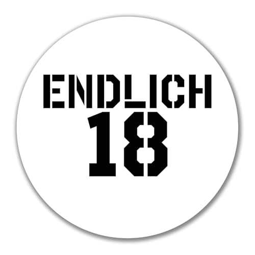 Huuraa Aufkleber Endlich 18 Schriftzug Geschenk 10cm Sticker Endlich 18 Geschenkidee von Huuraa