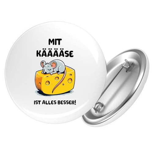 Huuraa Button Mit Käse ist alles besser Maus Geschenk Größe 25mm Mit Käse ist alles besser Geschenkidee von Huuraa